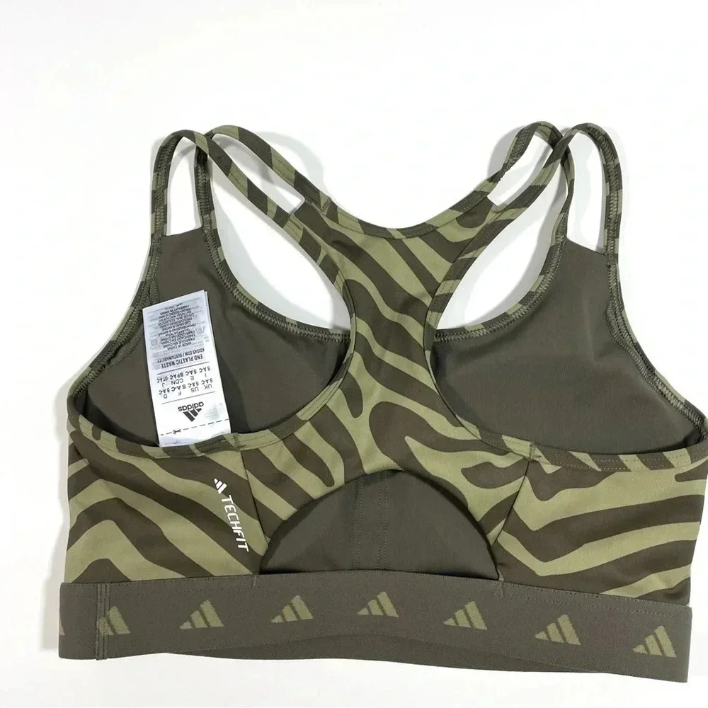 Adidas Hyperglam Tech fit Zebra Print Sports Bra Orbit Green - Picture 3 of 8